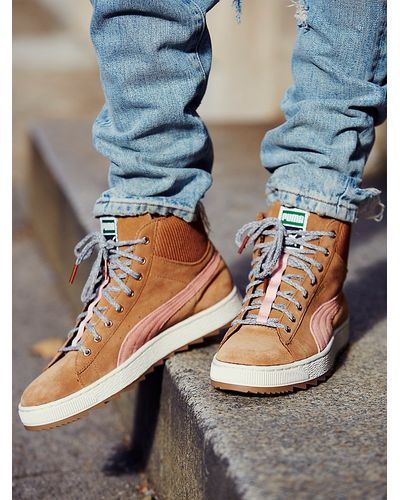 Free People Puma Womens Suede Winterized High Tops in Tan (Brown) - Lyst