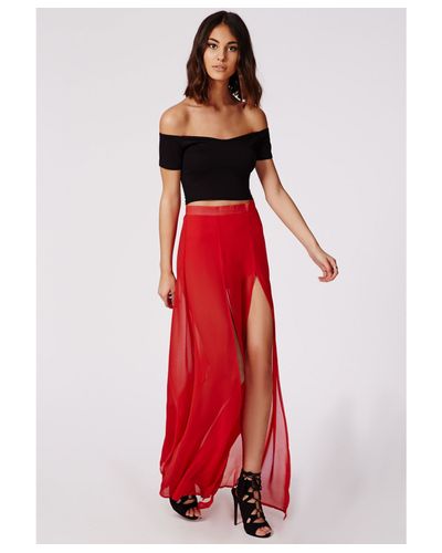 red maxi skirt split