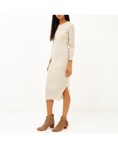 ribbed cream midi dress
