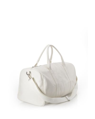 white leather duffle bag