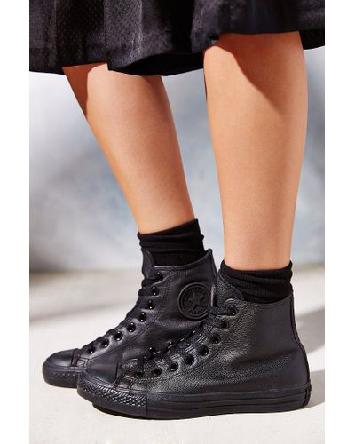 converse black leather high tops womens