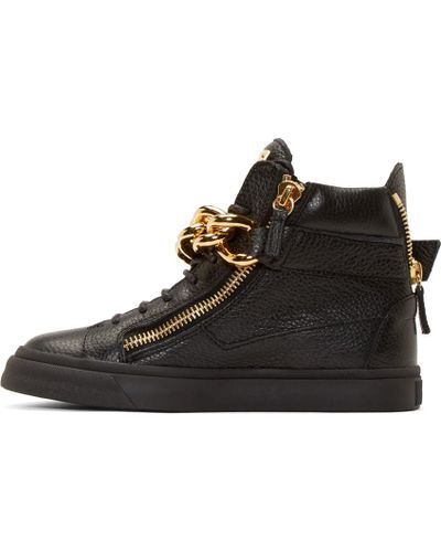 Giuseppe Zanotti Black And Gold Chain London Lindos Sneakers in ...