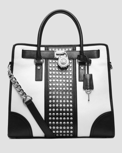 michael kors black and white striped tote