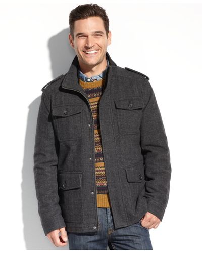 Tommy Hilfiger Mens Wool Blend Four Pocket Military Jacket with Soft Shell Hood Tommy Hilfiger Mens Wool Blend Four Pocket Military Jacket with Soft Shell Hood
