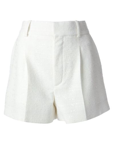 Chloé Pleated Shorts in White - Lyst
