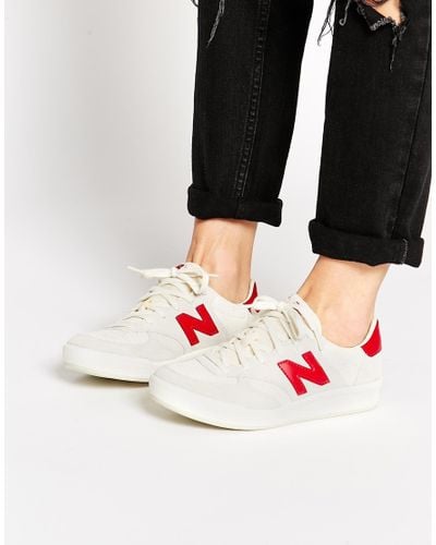 New Balance 300 White/red Suede Trainers - Lyst