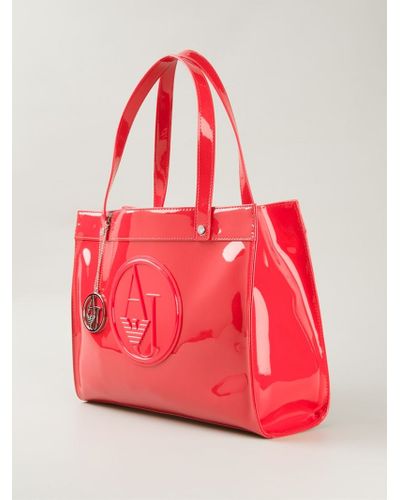 Armani Jeans Logo Embossed Tote Bag in Red - Lyst
