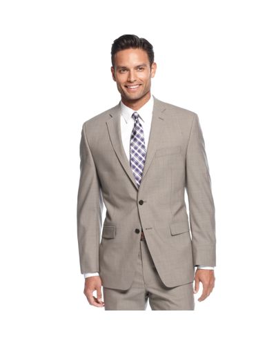 Calvin Klein Taupe Sharkskin Slim Fit Suit in Brown for Men - Lyst