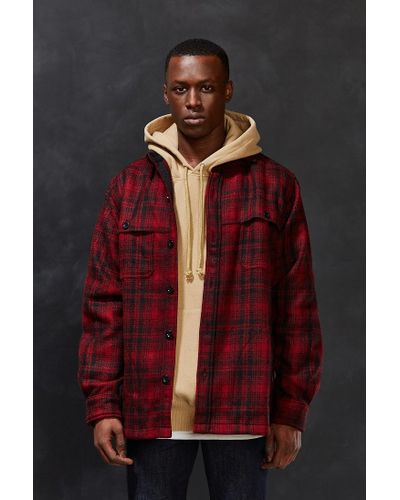 red wool shirt jacket