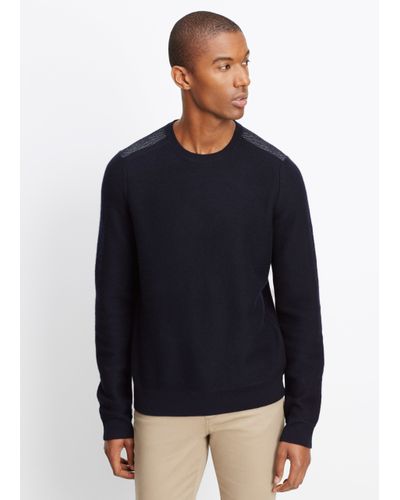 Vince Cashmere Crew Neck Sweater With Contrast Shoulder Patches in Black  for Men - Lyst