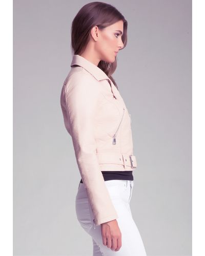 Bebe Shrunken Moto Jacket In Pink Lyst