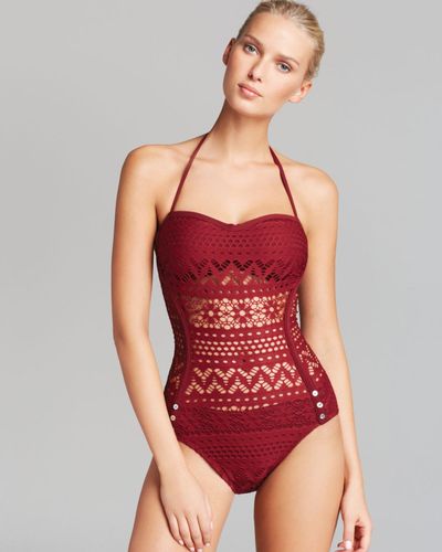 Robin Piccone Penelope Bandeau One Piece Swimsuit with Sheer Waist in