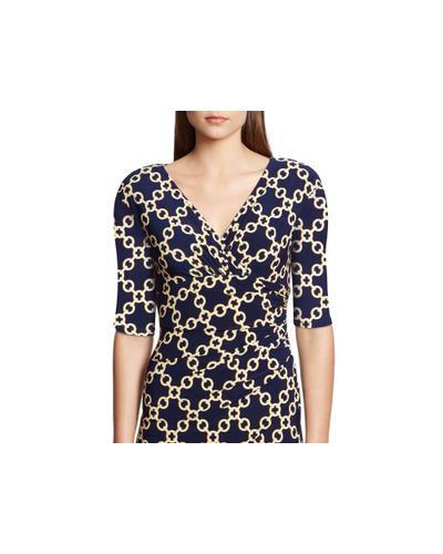 Ralph Lauren Lauren Chain-link Print Dress in Blue - Lyst