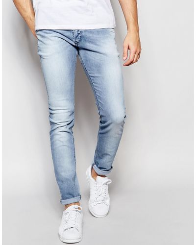 DIESEL Denim Jeans Sleenker 673e Skinny Fit Stretch Light Blue Wash for Men  | Lyst