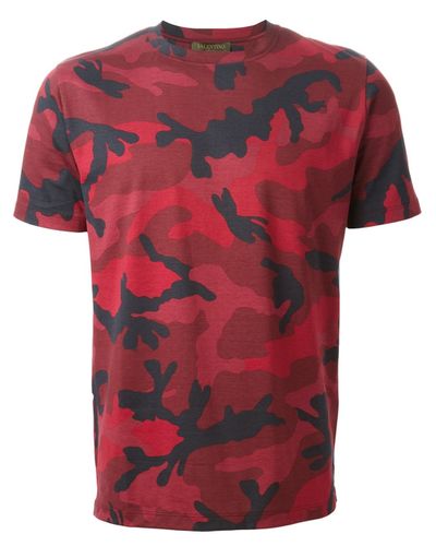camo and red shirt