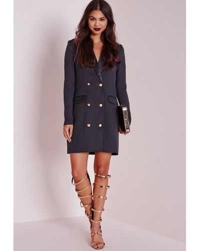 Missguided Long Sleeve Tuxedo Dress Navy in Black - Lyst
