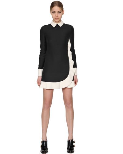 Valentino Ruffle Wool and Silk Blend Crepe Dress in Black/White (Black ...