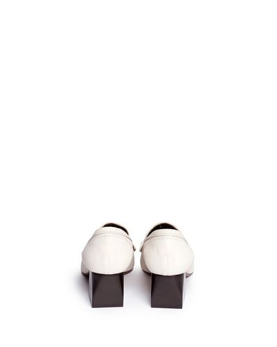 white block heel loafers