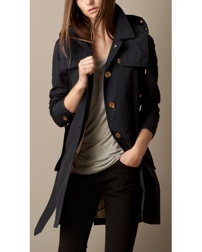 Burberry Mid Length Faille Trench Coat with Removable Hood in Navy ...