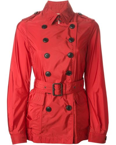 Burberry Brit Belted Short Trench Coat, Red Short Belted Trench Coat