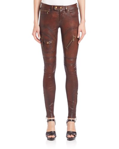 Polo Ralph Lauren Leather Skinny Pants in Brown | Lyst