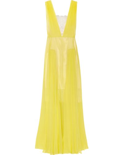 By Malene Birger Nadra Plunge front Silk chiffon Gown in Yellow - Lyst