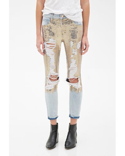 sequin ripped jeans