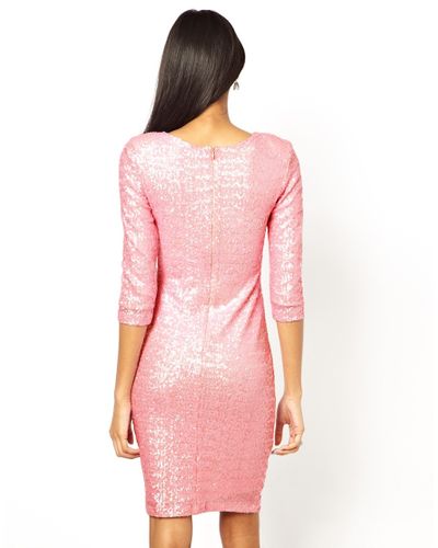 pink long sleeve sequin dress