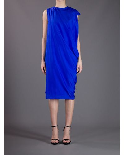 Lanvin Draped Dress in Blue - Lyst