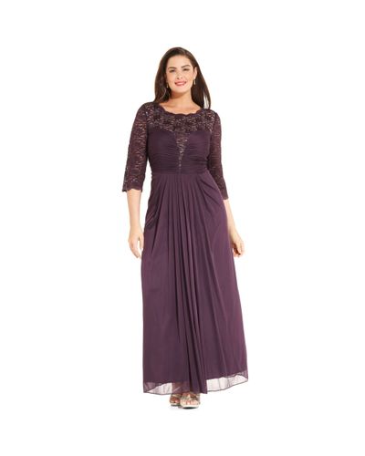 Alex Evenings Plus Size Glitterlacepanel Gown in Plum (Purple) - Lyst