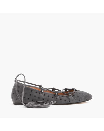 J.Crew Studded Suede Lace-up Ballet Flats in Gray - Lyst
