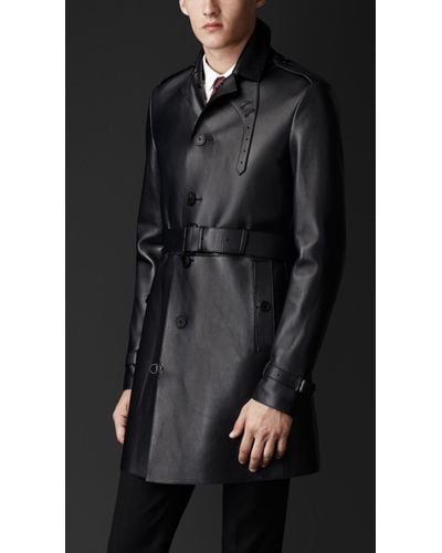 Burberry Bonded Nappa Leather Trench Coat in Black for Men - Lyst