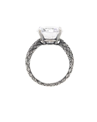 Bottega Veneta Intrecciato Silver And Cubic Zirconia Ring in Gray 