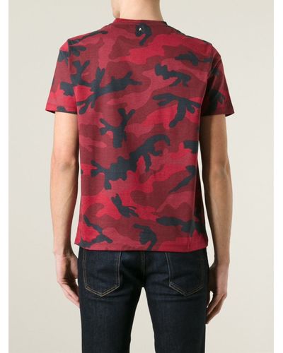 Valentino 'Rockstud' Camouflage T-Shirt in Red for Men - Lyst