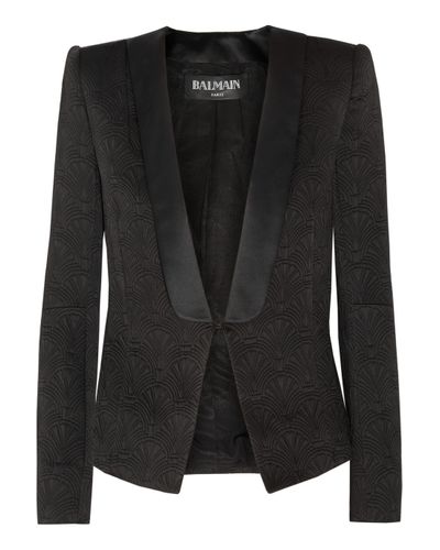 Balmain Quilted Satin Tuxedo Jacket in Black - Lyst