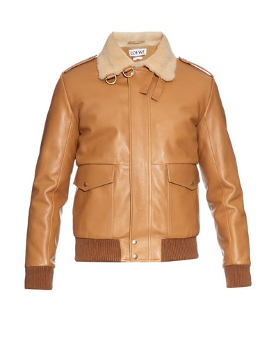 Loewe Sheepskin-collar Leather Aviator Jacket in Camel (Natural ...