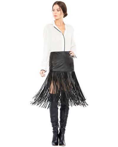 alice and olivia black leather skirt