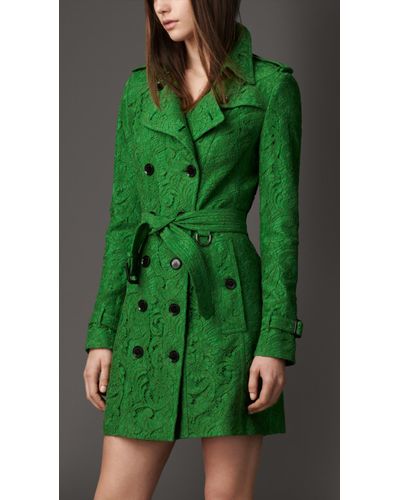 Burberry Midlength Cotton Lace Trench Coat in Bright Green (Green) | Lyst