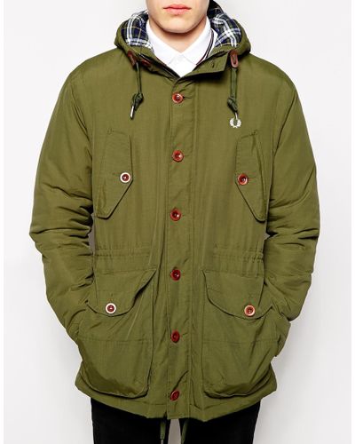 Fred Perry Parka With Hood in Green for Men - Lyst