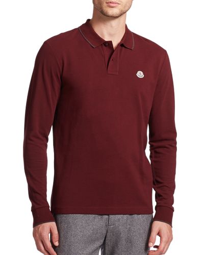 long sleeve burgundy polo shirt