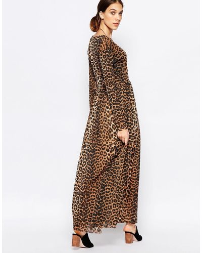 Ganni Synthetic Maxi Dress In Mesh Leopard - Lyst