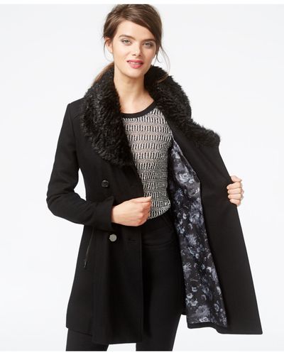 Black faux fur pea coat Clearance