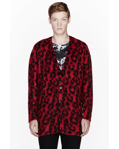Red Leopard Print Mohair Cardigan ...