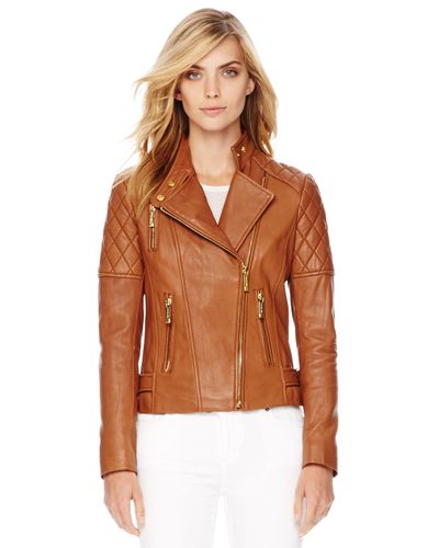 Michael Kors Michael Quilted Leather Jacket in Brown - Lyst