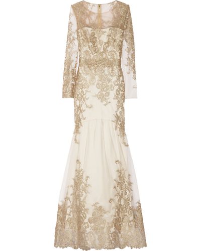 Marchesa notte Embroidered Tulle Gown in Gold (Metallic) | Lyst