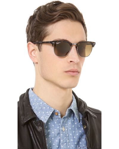 Ray Ban Clubmaster Folding Polarized Sunglasses In Brown For Men Lyst