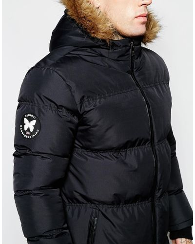 mens padded coat with fur hood