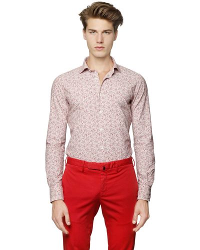 Incotex Glanshirt Floral & Striped Cotton Shirt in Red/Blue (Pink) for ...