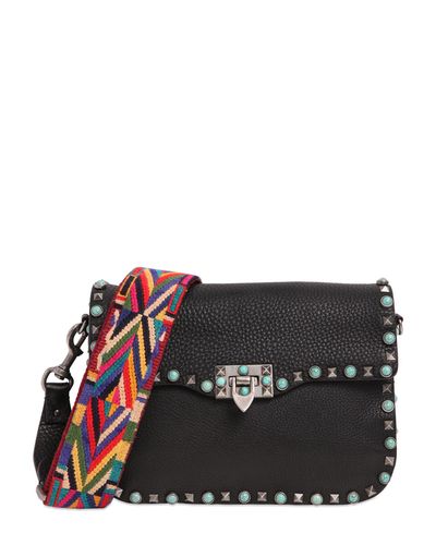 Valentino Rockstud Leather Bag With Studs & Stones in Black | Lyst