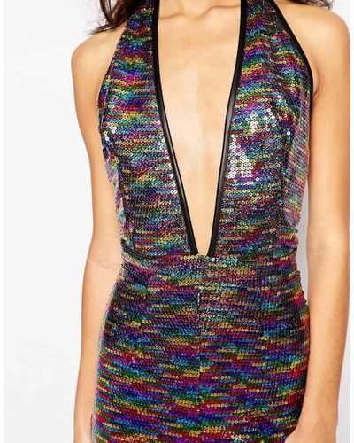 Jaded London Synthetic Sexy Plunge Neck Festival Jumpsuit In Rainbow  Sequins - Lyst